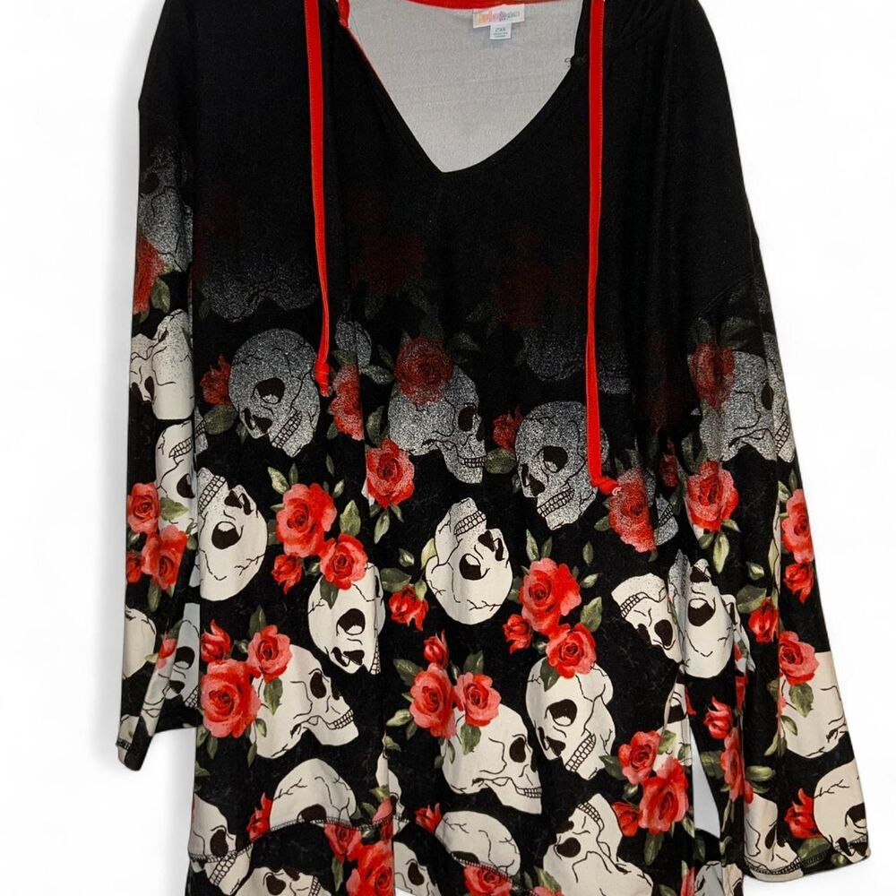 Lularoe Gradient Skull and Roses Amber Hoodie 2XL